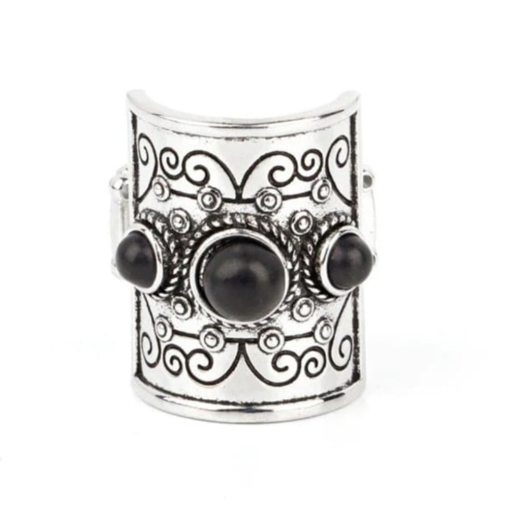 Southwestern Scenery Black Ring Western Paparazzi Silver and Black Ornate Ring
